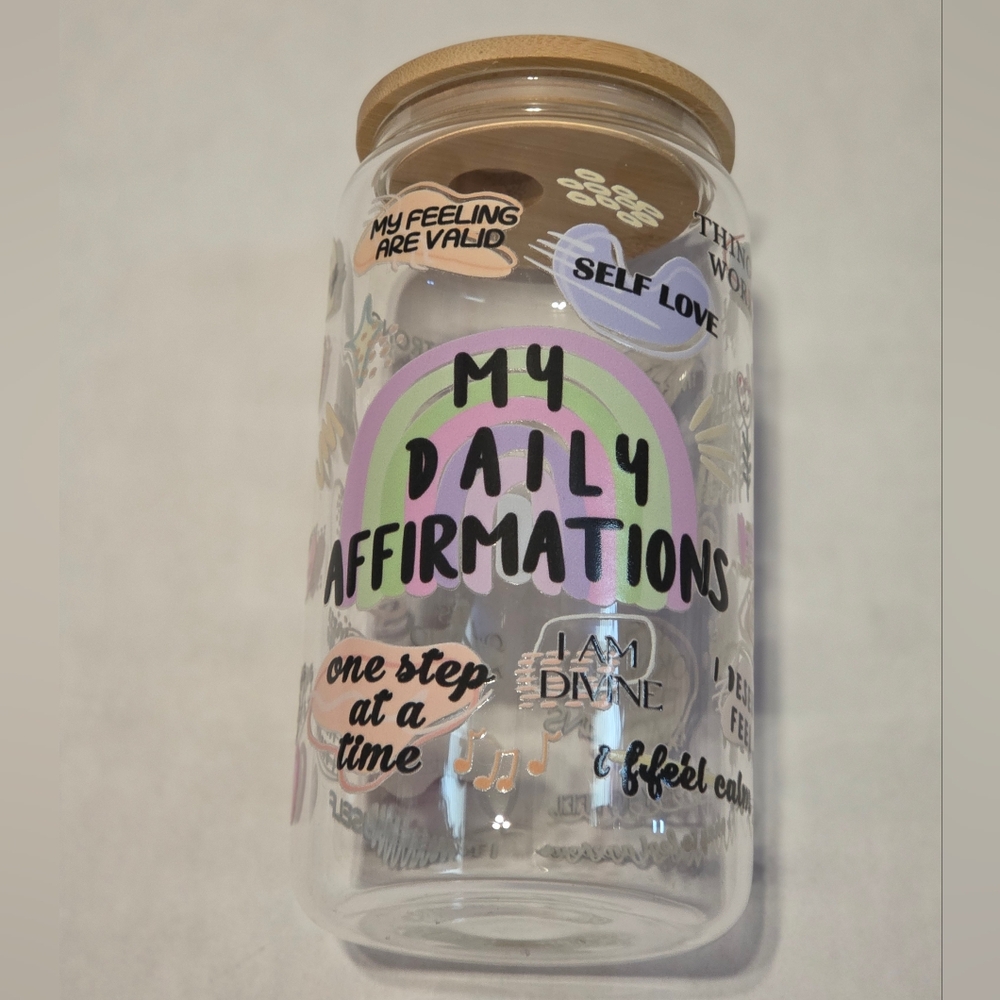 16oz Affirmation Glass Can with Bamboo Lid